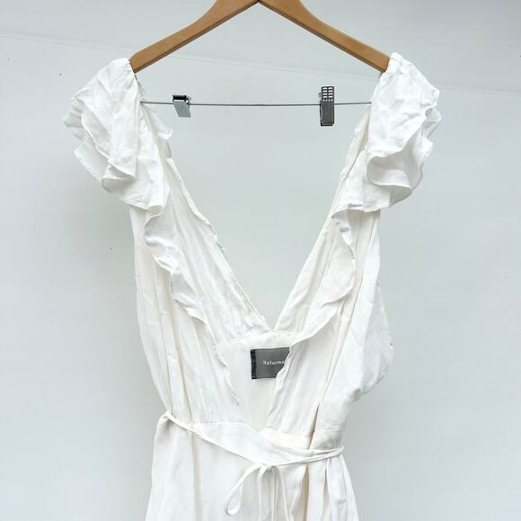 Reformation Peppermint Dress Ivory White Wedding Bridal Maxi Large V-Neck - Picture 12 of 12